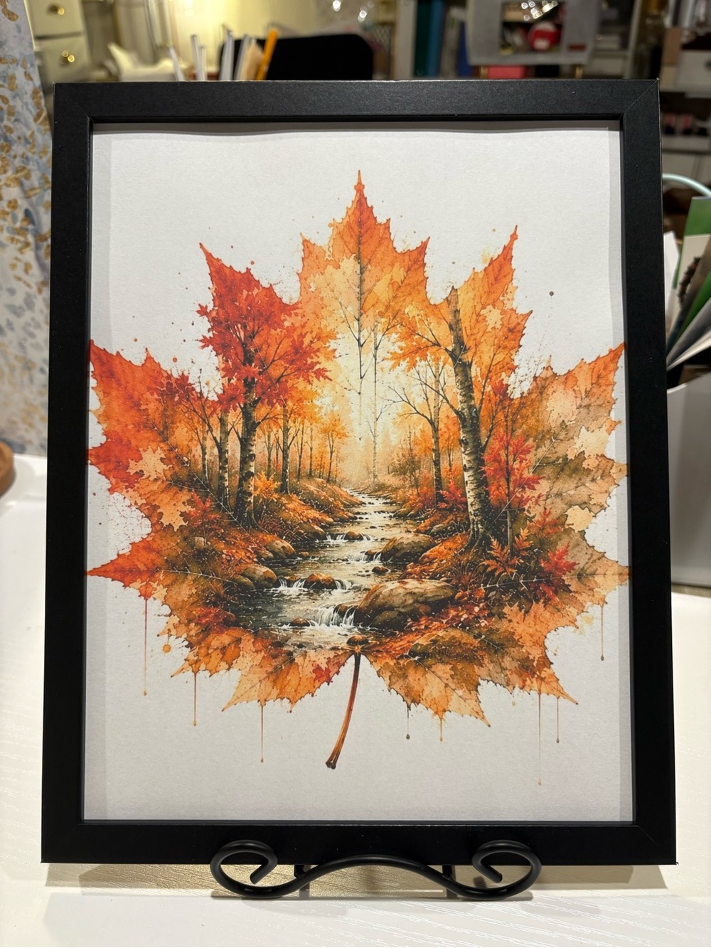 Framed Autumn Leaf Stream Wall 8x10Art Print - Orange Fall Décor